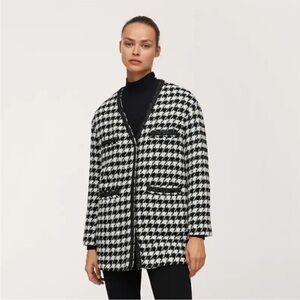 MANGO MNG Wool Blend Houndstooth Over Coat Jacket